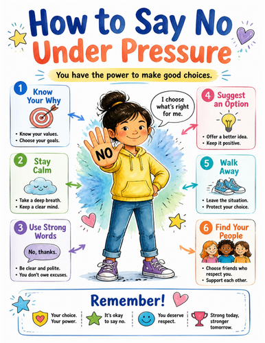 How to Say No Under Pressure I Educational Poster I Classroom Decor