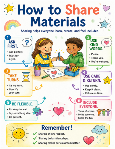 How to Share Materials I Educational Poster I Classroom Decor