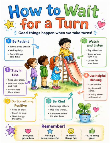 How to Wait for a Turn I Educational Poster I Classroom Decor