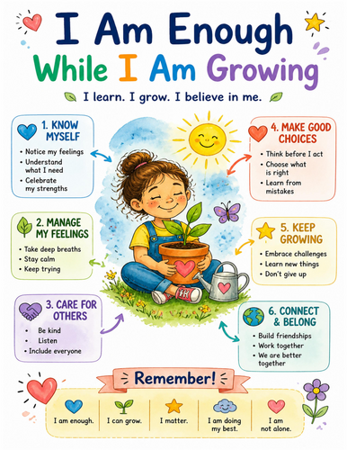 I Am Enough While I Am Growing I Educational Poster I Classroom Decor