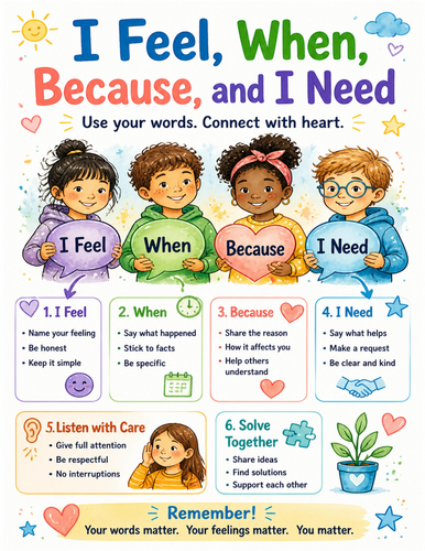 I Feel, When, Because, and I Need I Educational Poster I Classroom Decor