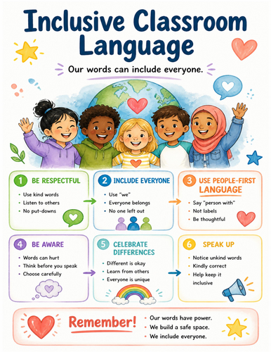Inclusive Classroom Language I Educational Poster I Classroom Decor