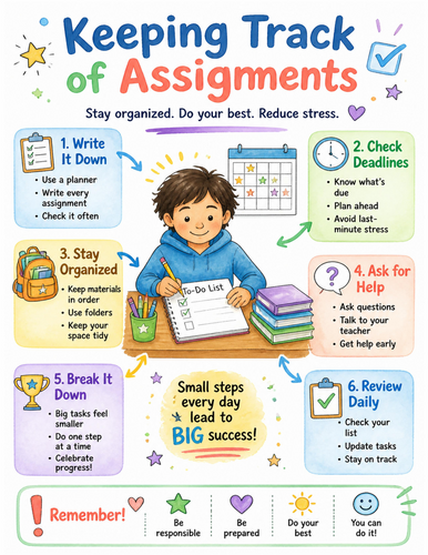Keeping Track of Assignments I Educational Poster I Classroom Decor