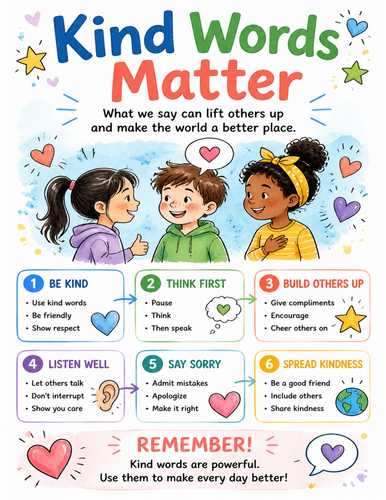 Kind Words Matter I Educational Poster I Classroom Decor
