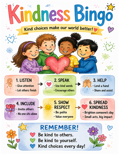 Kindness Bingo I Educational Poster I Classroom Decor