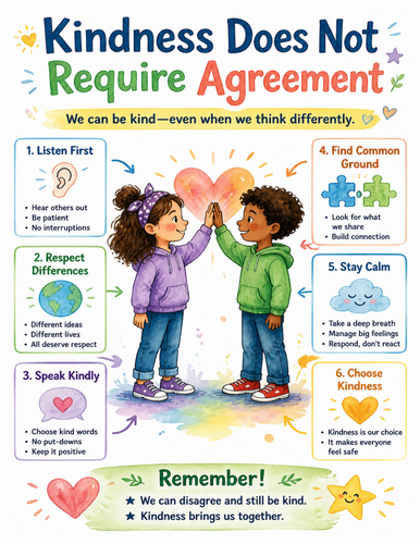 Kindness Does Not Require Agreement I Educational Poster I Classroom Decor
