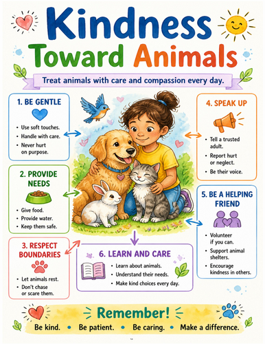 Kindness Toward Animals I Educational Poster I Classroom Decor