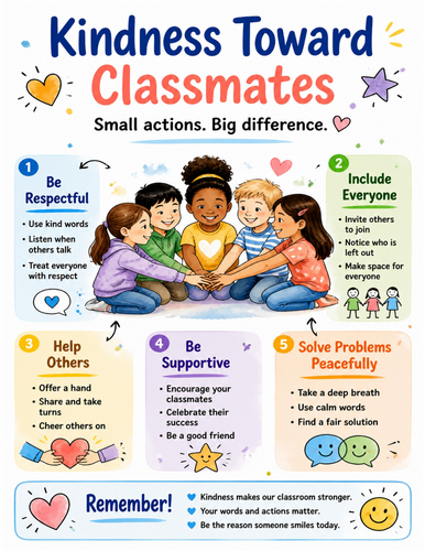 Kindness Toward Classmates I Educational Poster I Classroom Decor
