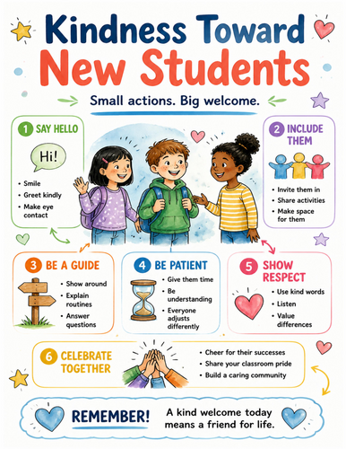 Kindness Toward New Students I Educational Poster I Classroom Decor