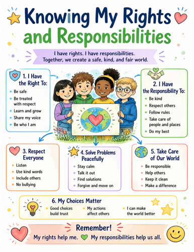 Knowing My Rights and Responsibilities I Educational Poster I Classroom Decor