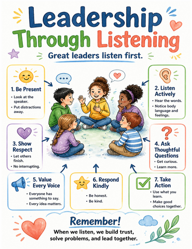 Leadership Through Listening I Educational Poster I Classroom Decor