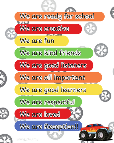 Reception Affirmations/ Classroom Rules - car theme