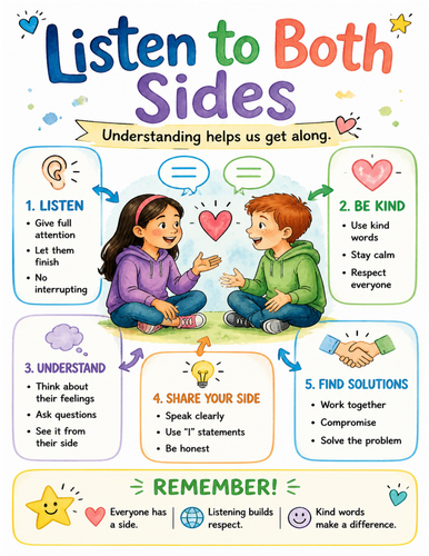 Listen to Both Sides I Educational Poster I Classroom Decor