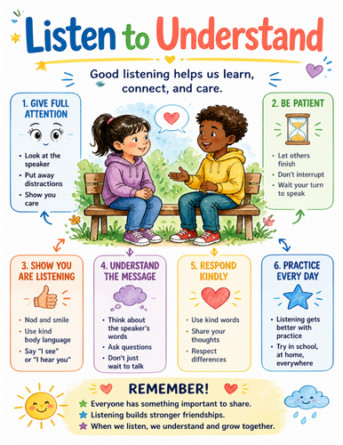 Listen to Understand I Educational Poster I Classroom Decor