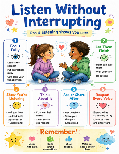 Listen Without Interrupting I Educational Poster I Classroom Decor