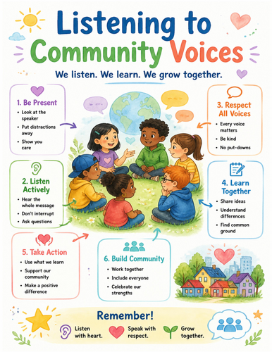 Listening to Community Voices I Educational Poster I Classroom Decor