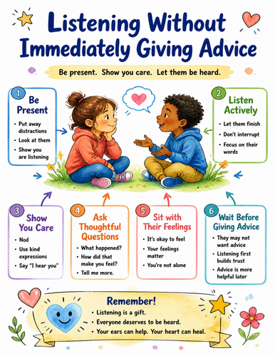 Listening Without Immediately Giving Advice I Educational Poster I Classroom Decor
