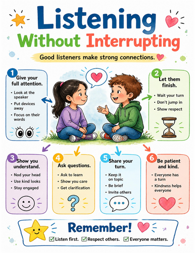 Listening Without Interrupting I Educational Poster I Classroom Decor