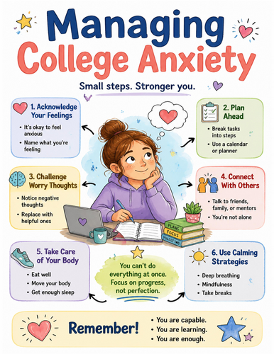 Managing College Anxiety I Educational Poster I Classroom Decor