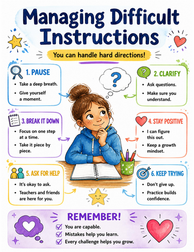 Managing Difficult Instructions I Educational Poster I Classroom Decor