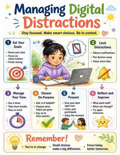 Managing Digital Distractions I Educational Poster I Classroom Decor