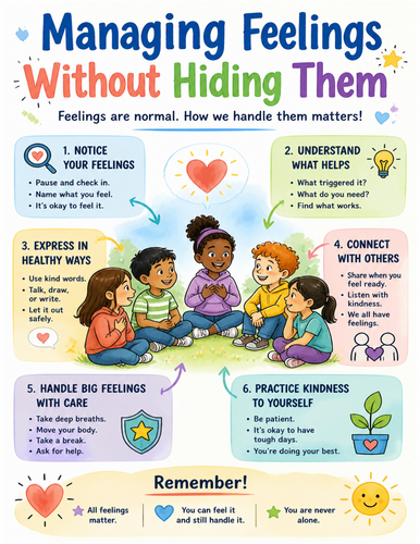Managing Feelings Without Hiding Them I Educational Poster I Classroom Decor