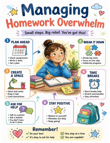 Managing Homework Overwhelm I Educational Poster I Classroom Decor