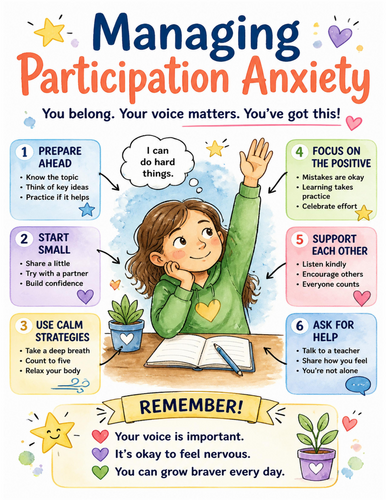 Managing Participation Anxiety I Educational Poster I Classroom Decor