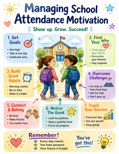 Managing School Attendance Motivation I Educational Poster I Classroom Decor