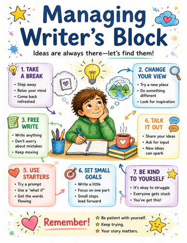 Managing Writer’s Block I Educational Poster I Classroom Decor