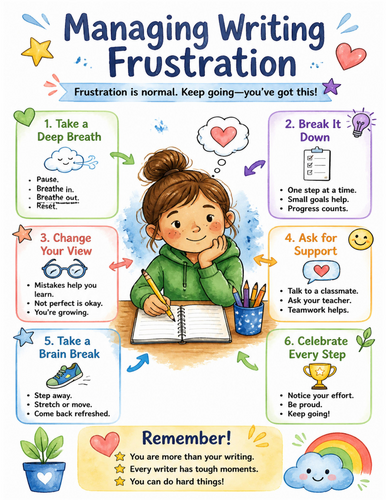 Managing Writing Frustration I Educational Poster I Classroom Decor