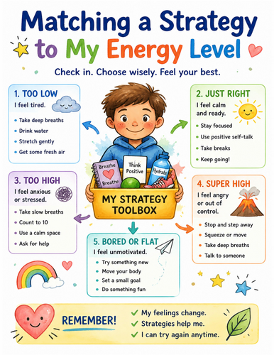 Matching a Strategy to My Energy Level I Educational Poster I Classroom Decor