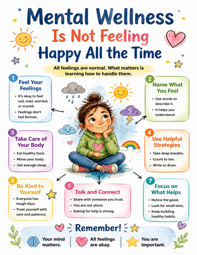 Mental Wellness Is Not Feeling Happy All the Time I Educational Poster I Classroom Decor