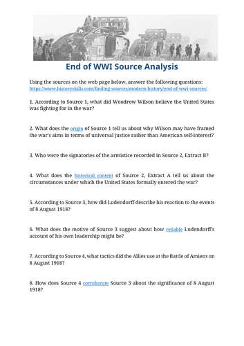 End of WWI Source Analysis Worksheet