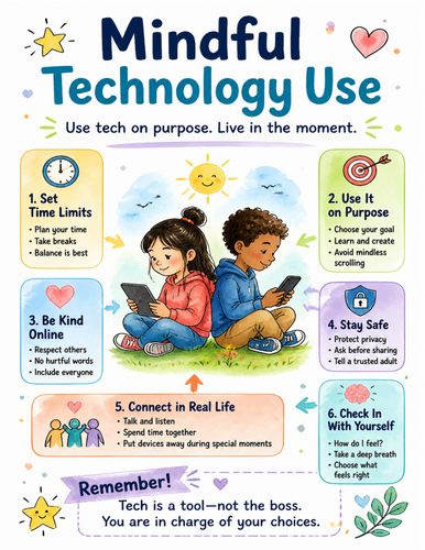 Mindful Technology Use I Educational Poster I Classroom Decor