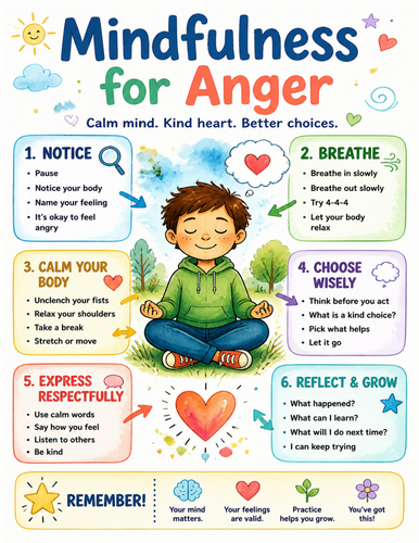 Mindfulness for Anger I Educational Poster I Classroom Decor