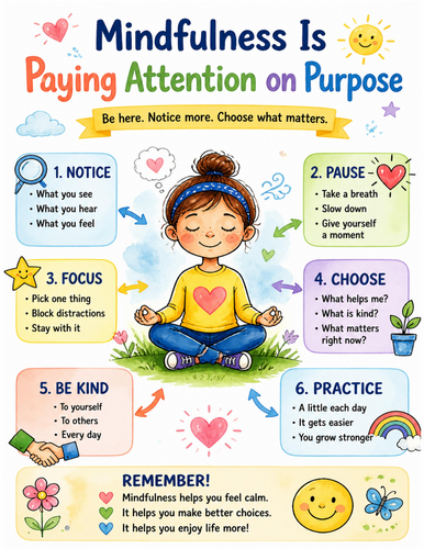 Mindfulness Is Paying Attention on Purpose I Educational Poster I Classroom Decor