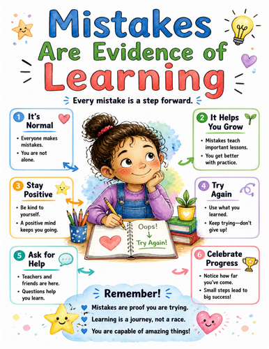 Mistakes Are Evidence of Learning I Educational Poster I Classroom Decor