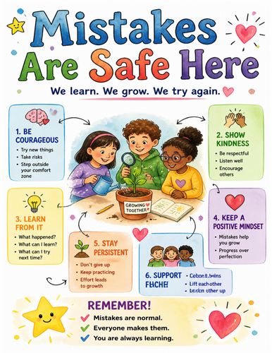 Mistakes Are Safe Here I Educational Poster I Classroom Decor