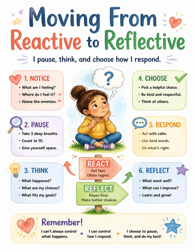 Moving From Reactive to Reflective I Educational Poster I Classroom Decor