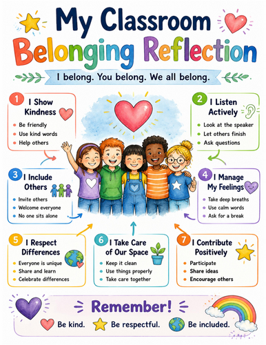 My Classroom Belonging Reflection I Educational Poster I Classroom Decor