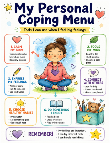 My Personal Coping Menu I Educational Poster I Classroom Decor
