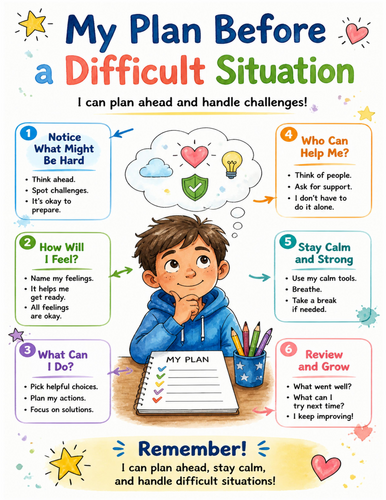 My Plan Before a Difficult Situation I Educational Poster I Classroom Decor