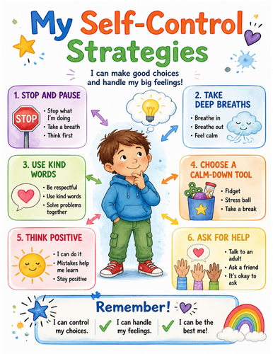 My Self-Control Strategies I Educational Poster I Classroom Decor