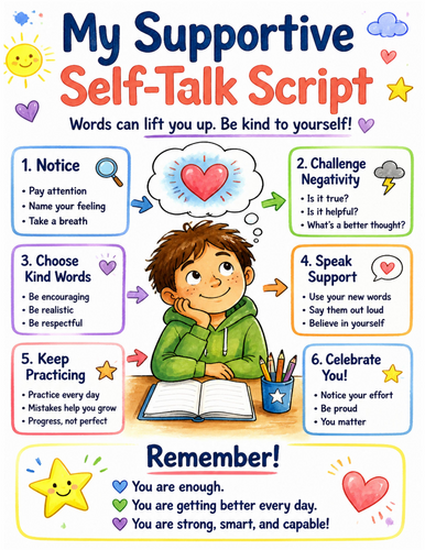 My Supportive Self-Talk Script I Educational Poster I Classroom Decor