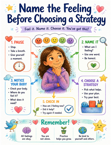 Name the Feeling Before Choosing a Strategy I Educational Poster I Classroom Decor