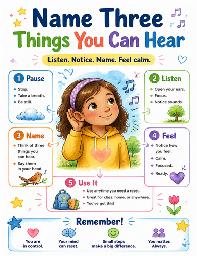 Name Three Things You Can Hear I Educational Poster I Classroom Decor