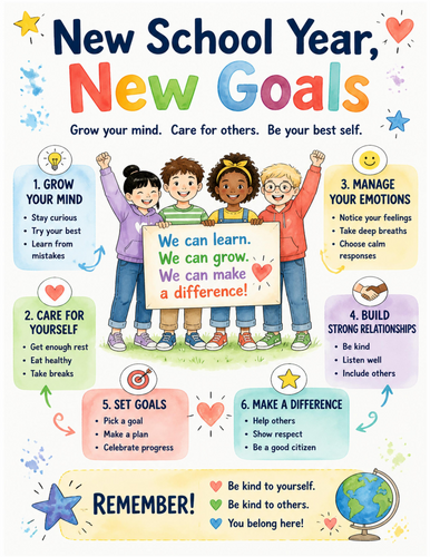 New School Year, New Goals I Educational Poster I Classroom Decor