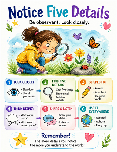 Notice Five Details I Educational Poster I Classroom Decor