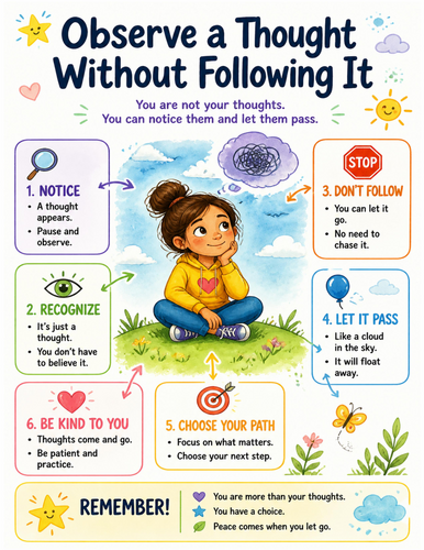 Observe a Thought Without Following It I Educational Poster I Classroom Decor
